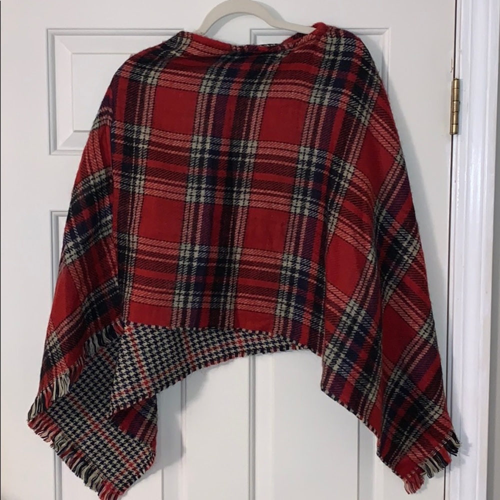Red and black reversible poncho